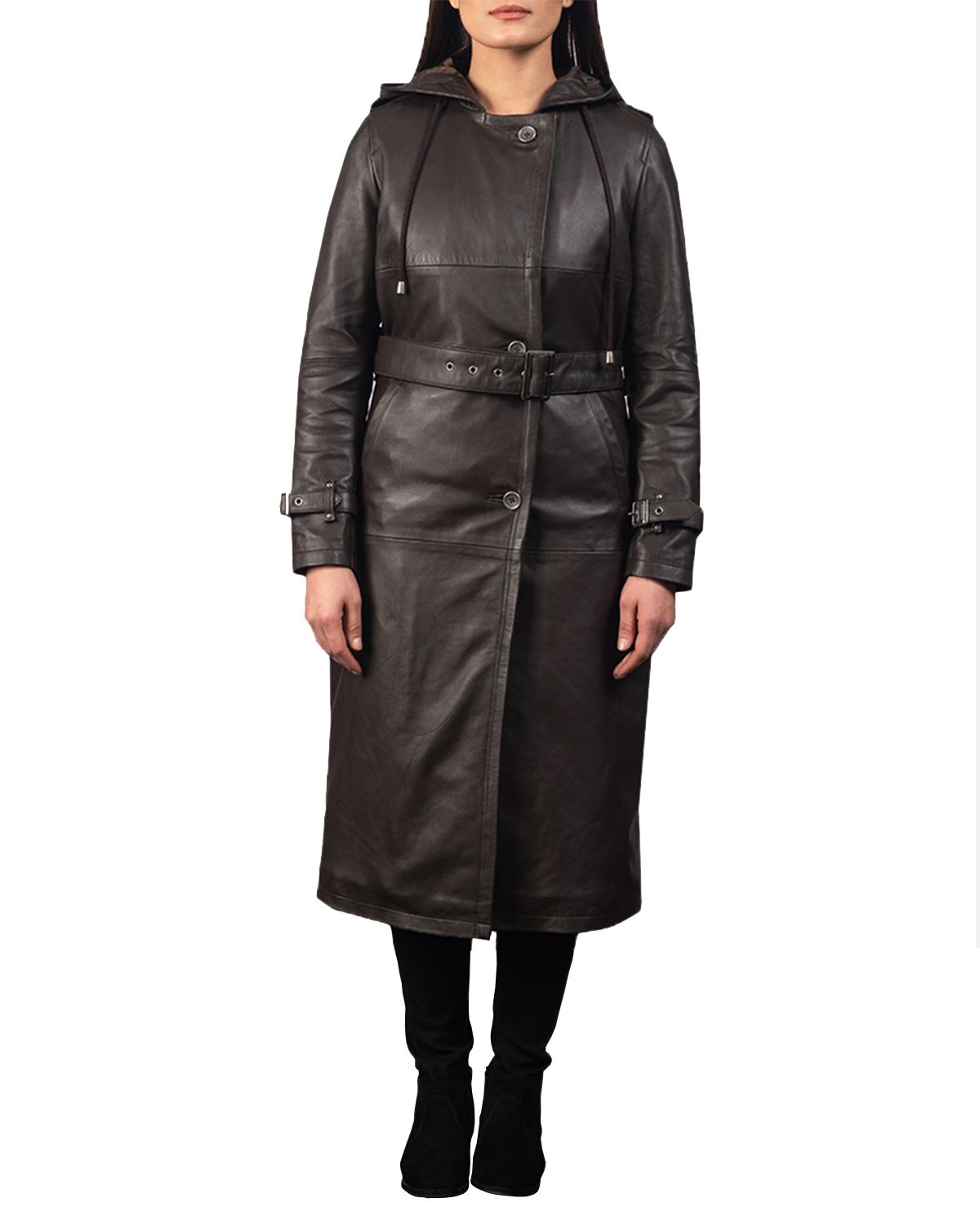 Long Hooded Real Leather Trench Coat For Women | Elite Jacket