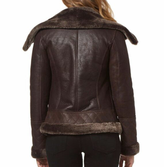 Womens Fur Shearling Stylish Dark Brown Jacket | Elite Jacket