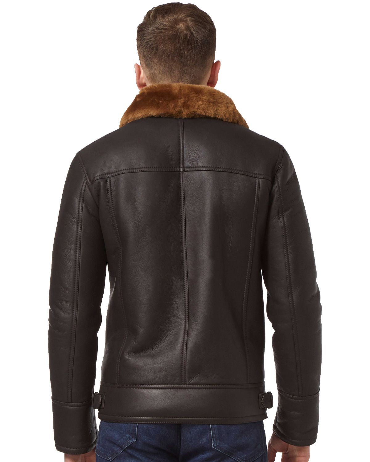 Bomber Leather Jacket With Ginger Brown Fur Collar | Elite Jacket