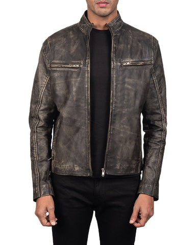 Elite Men's Distressed Brown Biker Genuine Sheepskin Leather Jacket