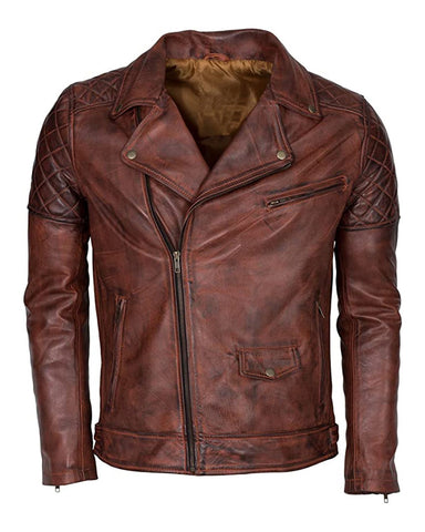 Elite Men's Distressed Brown Brando Biker Genuine Sheepskin Leather Jacket