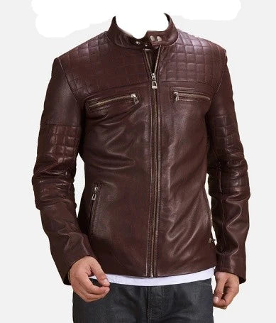 Elite Men's Quilted Maroon Biker Leather Jacket