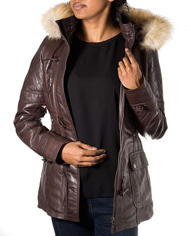 Elite Women's Detachable Hooded Fur Collar Duffle Coat