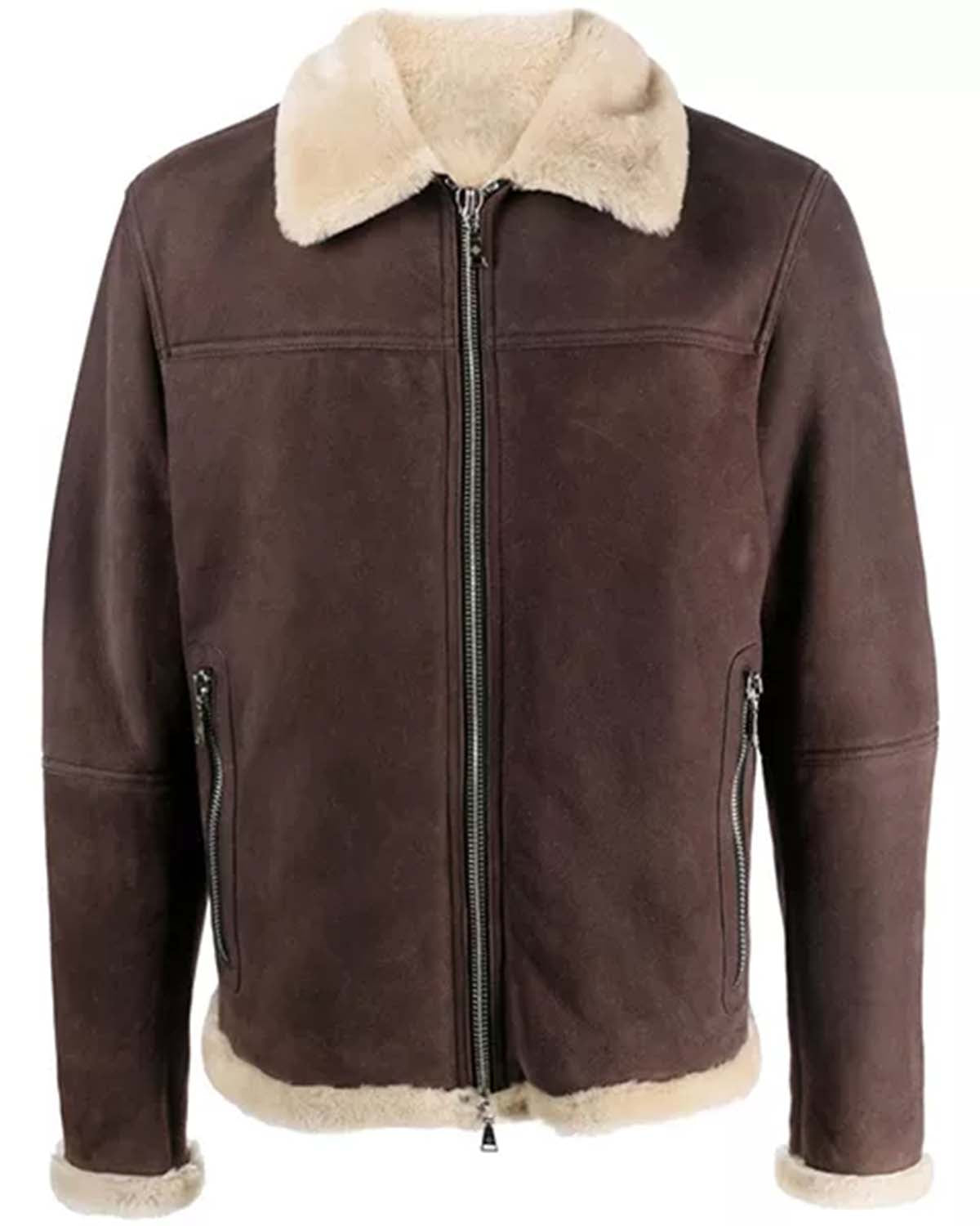 Elite Mens Brown Suede Jacket With Sherpa Collar