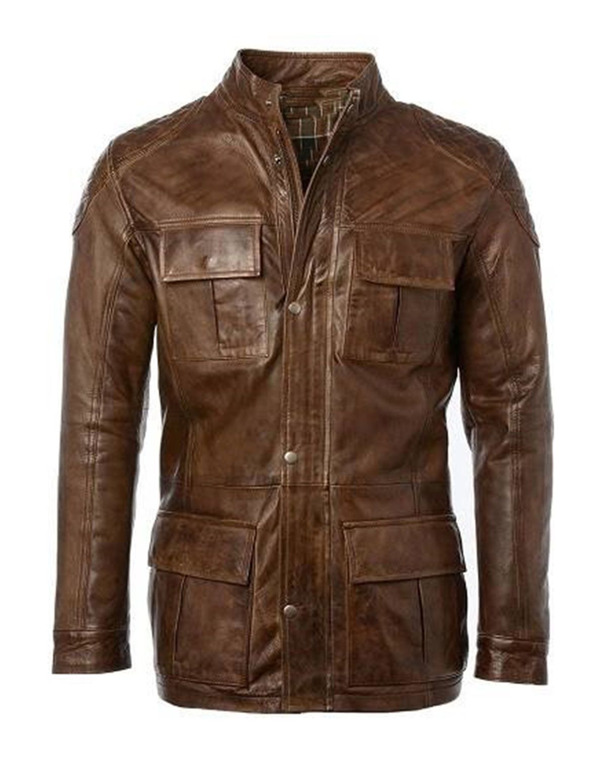 Elite Men's Four Pocket Cafe Racer Long Hip Length Leather Jacket