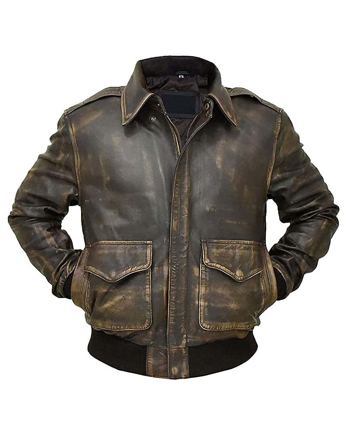 Elite A2 Distressed Aviator Bomber Brown Leather Jacket