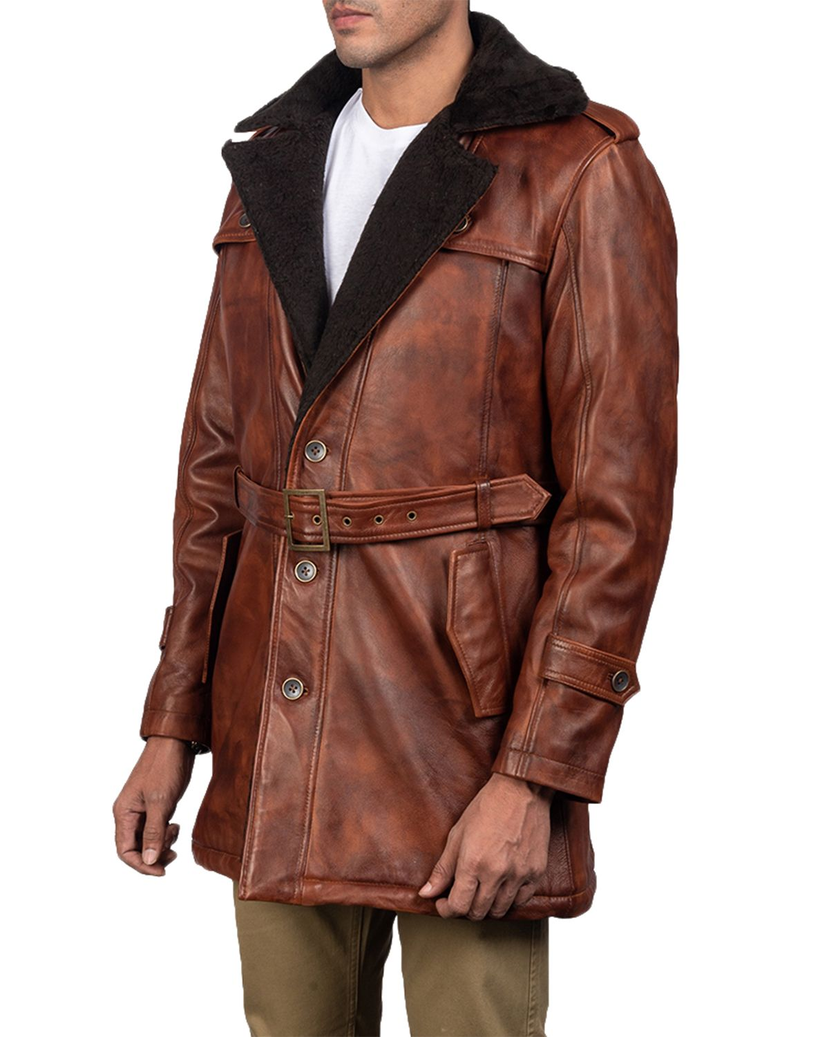 Elite Men's Hunter Distressed Brown Fur Coat