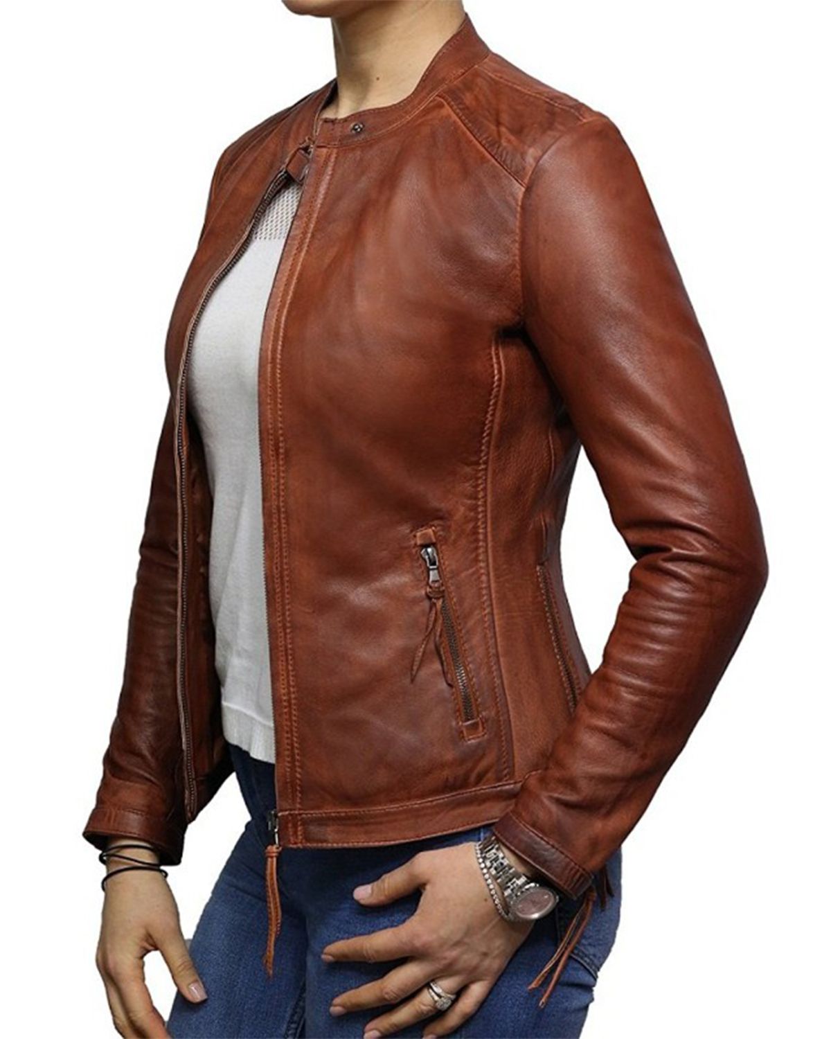 Women's Brown Leather Bikers Jacket | Elite Jacket
