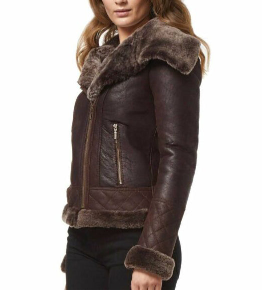 Womens Fur Shearling Stylish Dark Brown Jacket | Elite Jacket