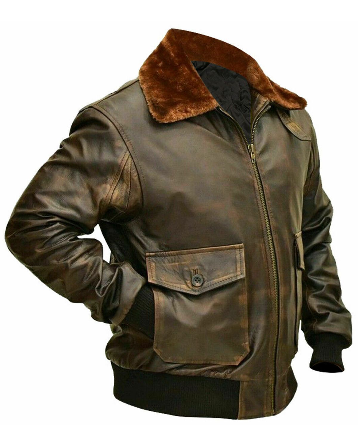 Elite Men's Distressed Brown G1 Aviator A2 Bomber Leather Jacket