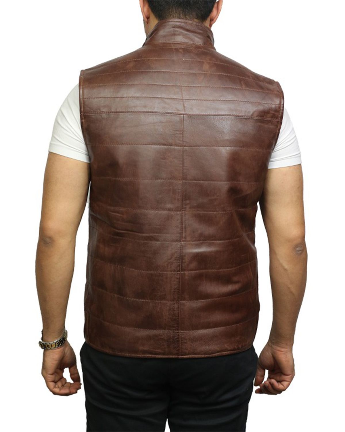 Brown Leather Double Sided Padded Vest | Elite Jacket