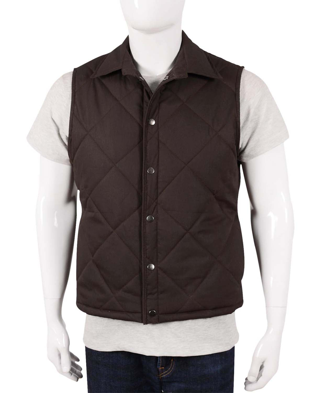 Mens Kevin Costner Yellowstone Brown Quilted Vest