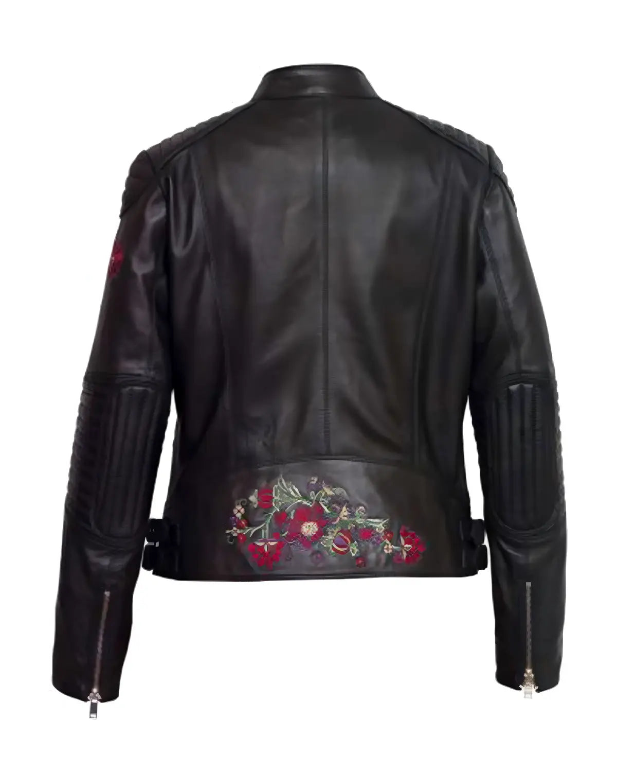 Black Embroidered Biker Women’s Leather Jacket | Elite Jacket