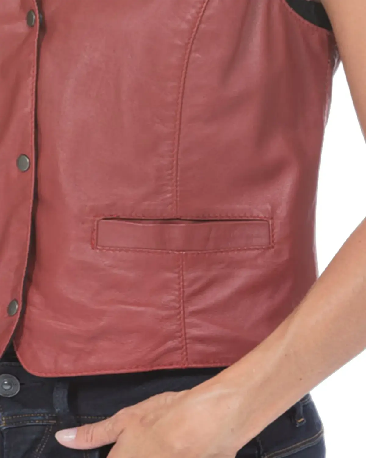 Womens Light Red Vintage Biker Leather Vest | Elite Jacket