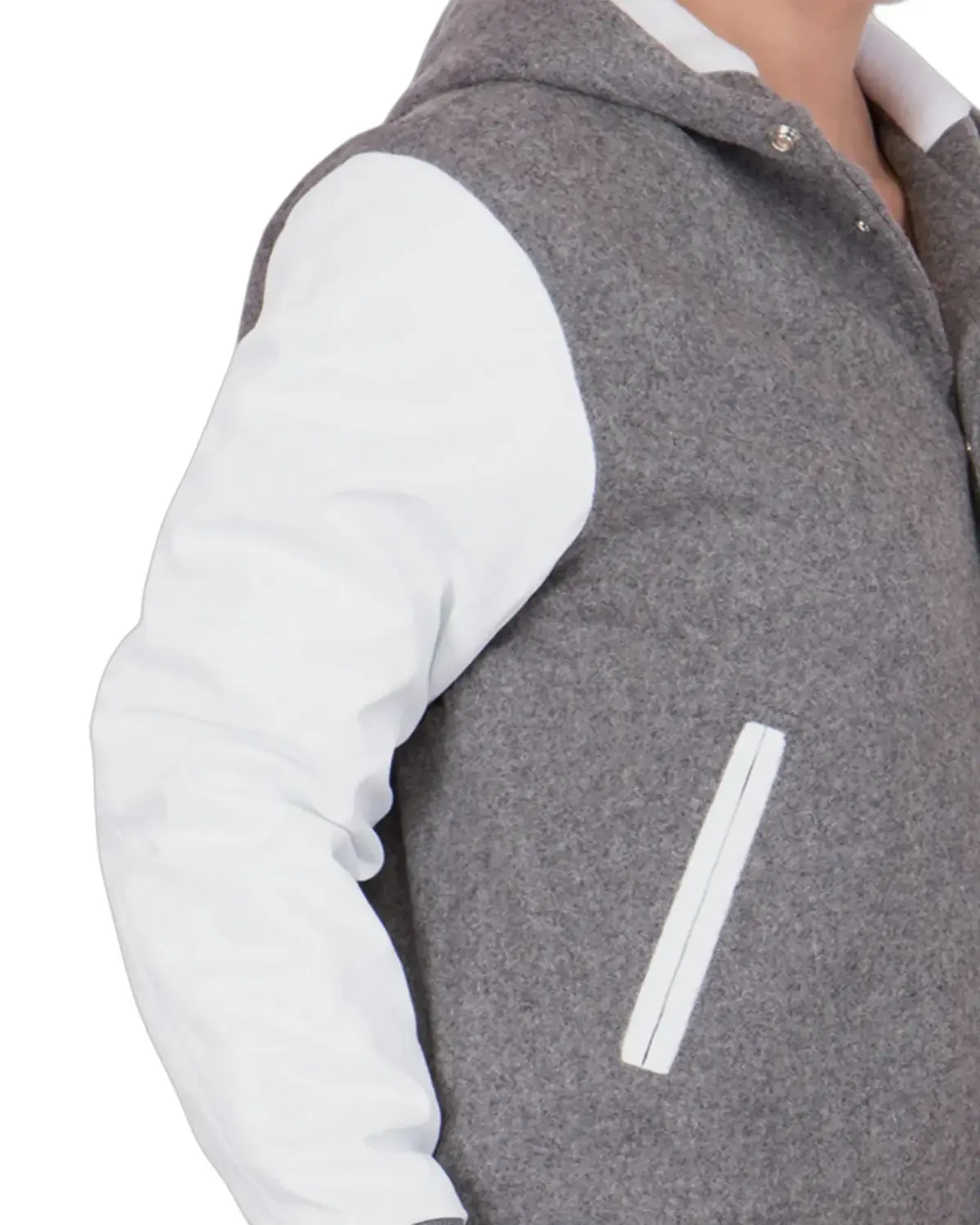 Womens Grey and White Hooded Varsity Jacket | Elite Jacket