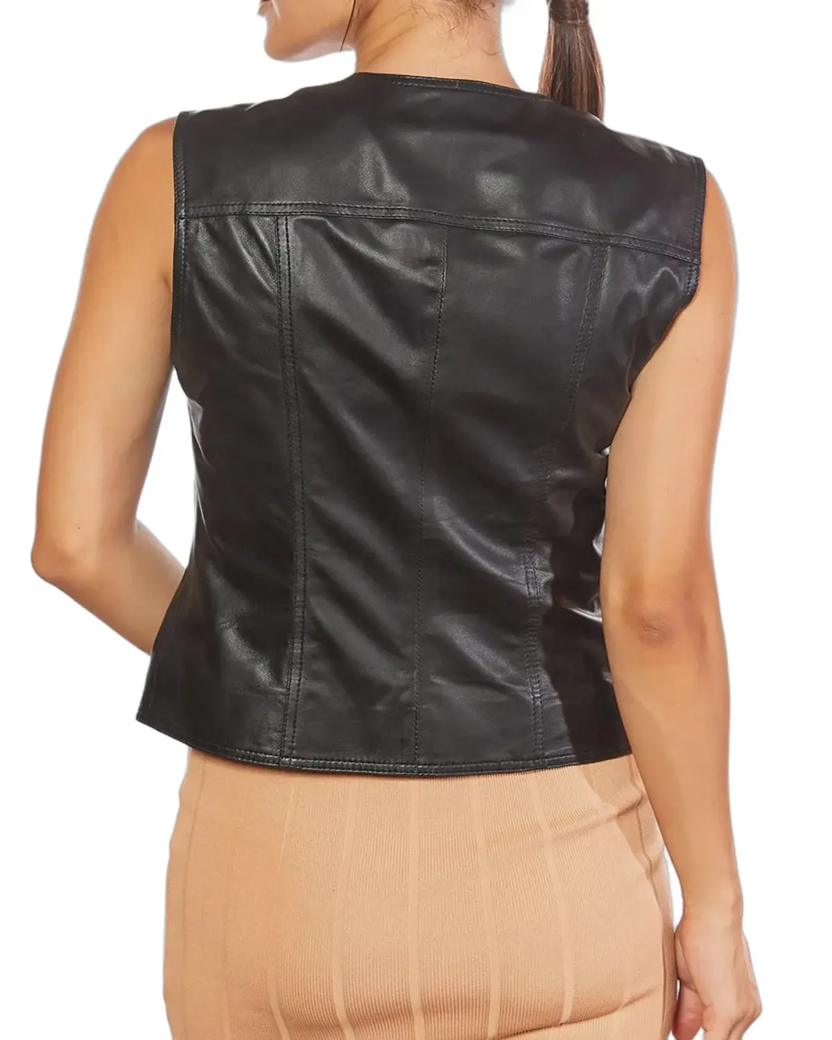 Womens Coal Black Biker Leather Vest | Elite Jacket