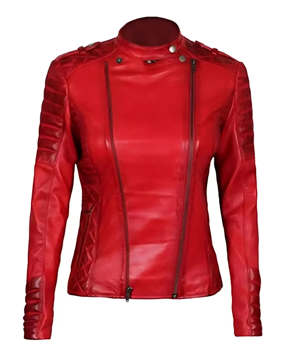 Womens Merlot Red Quilted Leather Biker Jacket | Elite Jacket