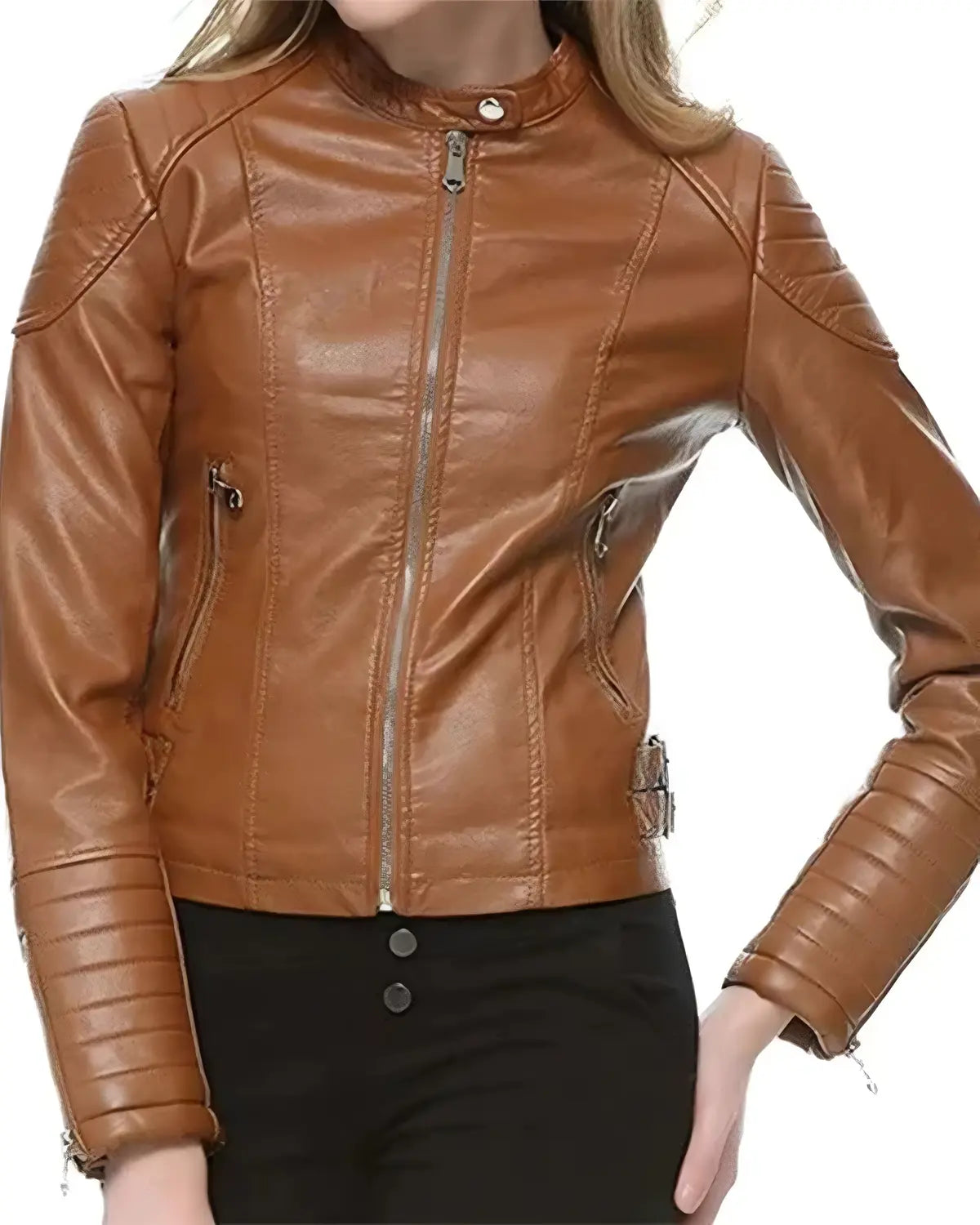 Womens Cognac Brown Cafe Racer Leather Jacket | Elite Jacket