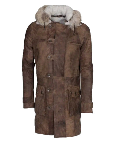 Bane Leather Coat with Real Fox Fur Detachable Hood
