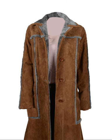 Kelly Reilly Yellowstone Suede Leather Beige Coat