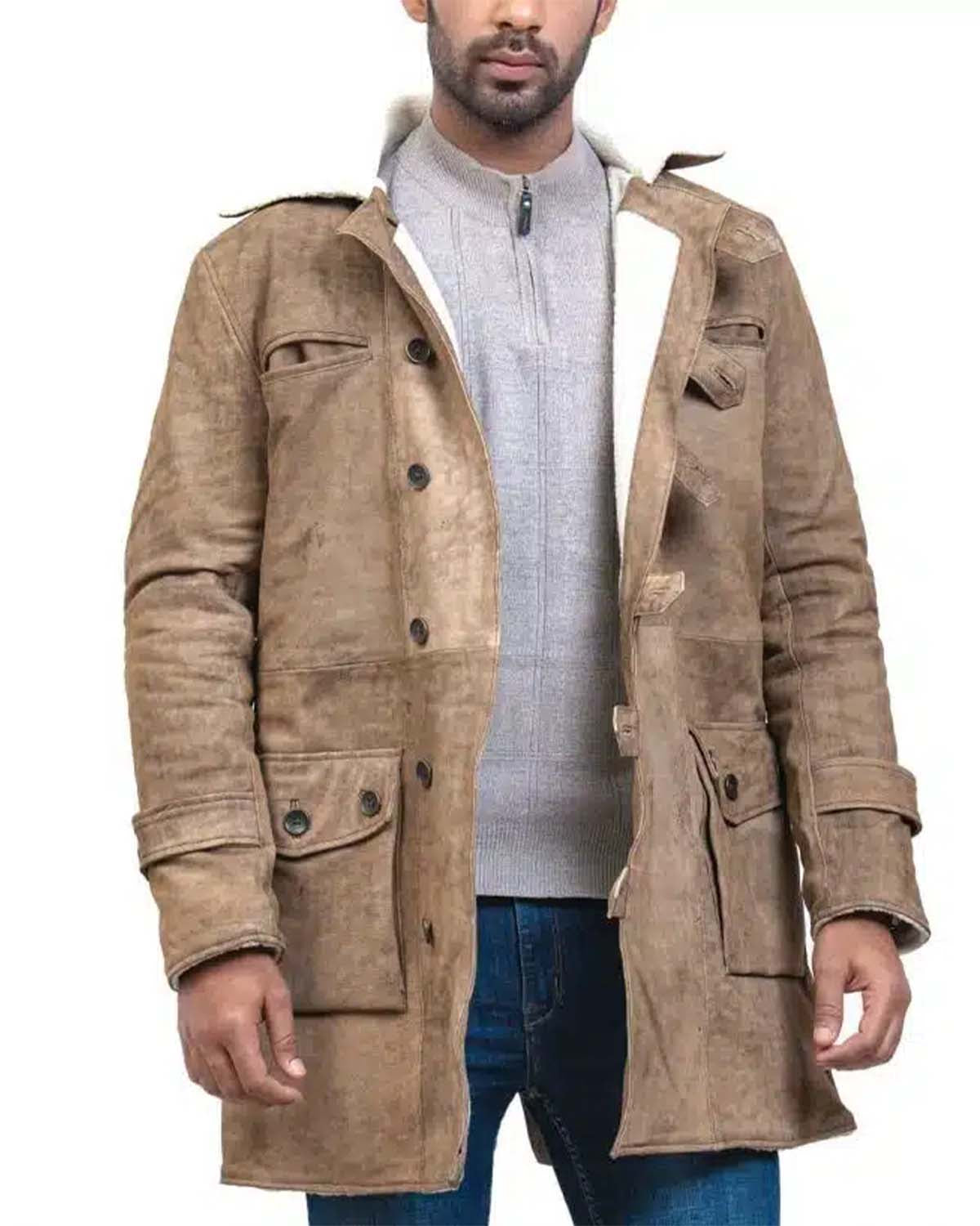 Elite Bane Distressed Brown Cowhide Fur Winter Leather Coat