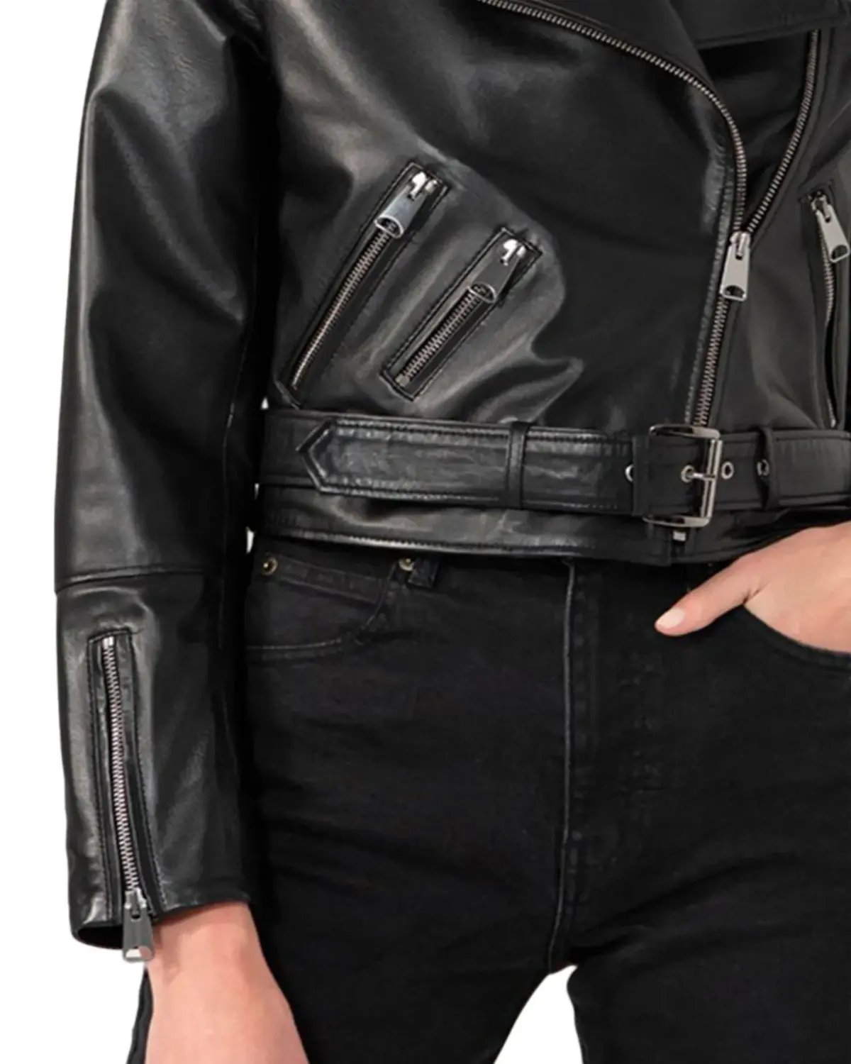 Casual Black Biker Leather Jacket For Womens