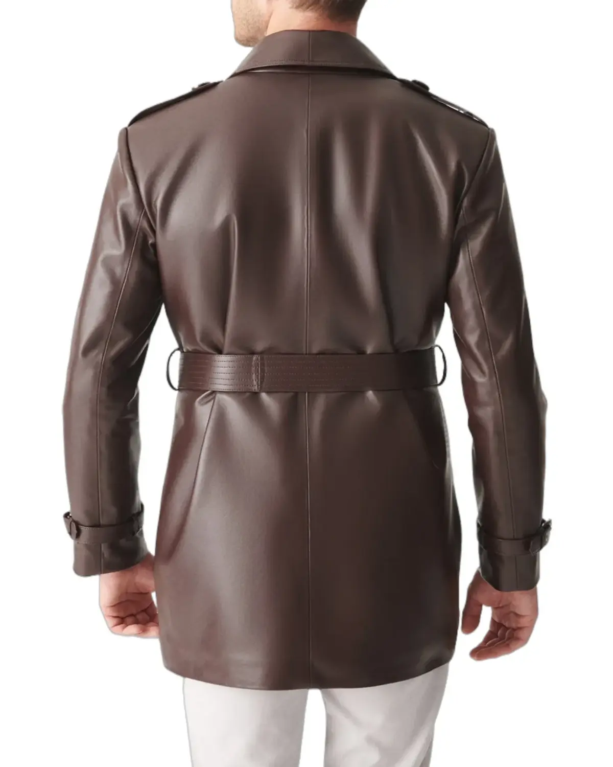 Mens Shiny Brown Mid-Length Leather Coat | Elite Jacket