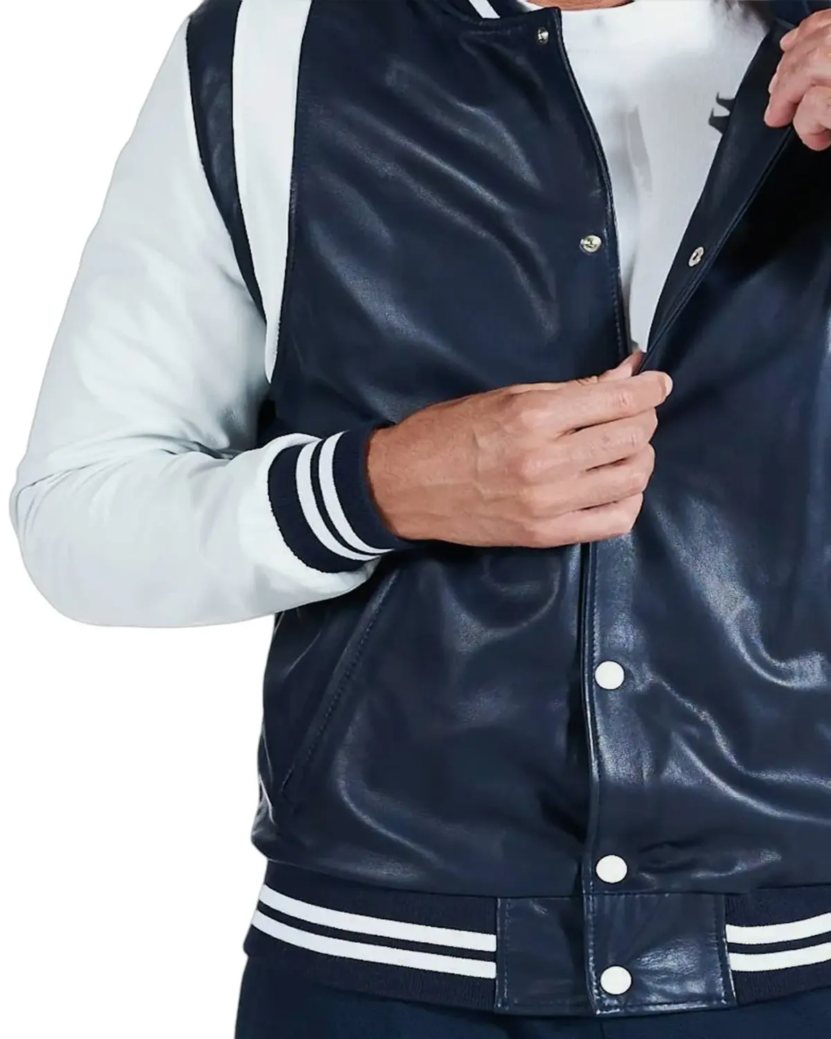 Mens Dark Blue and White Varsity Jacket