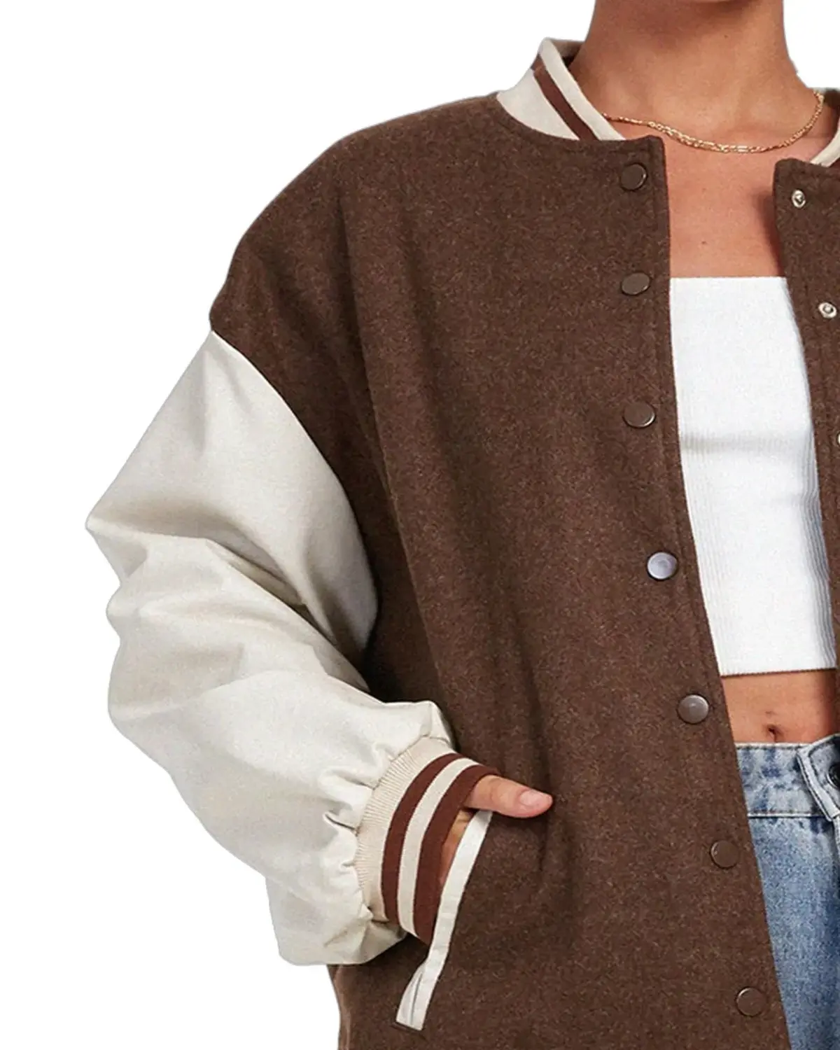 Womens Brown and White Oversized Varsity Jacket | Elite Jacket