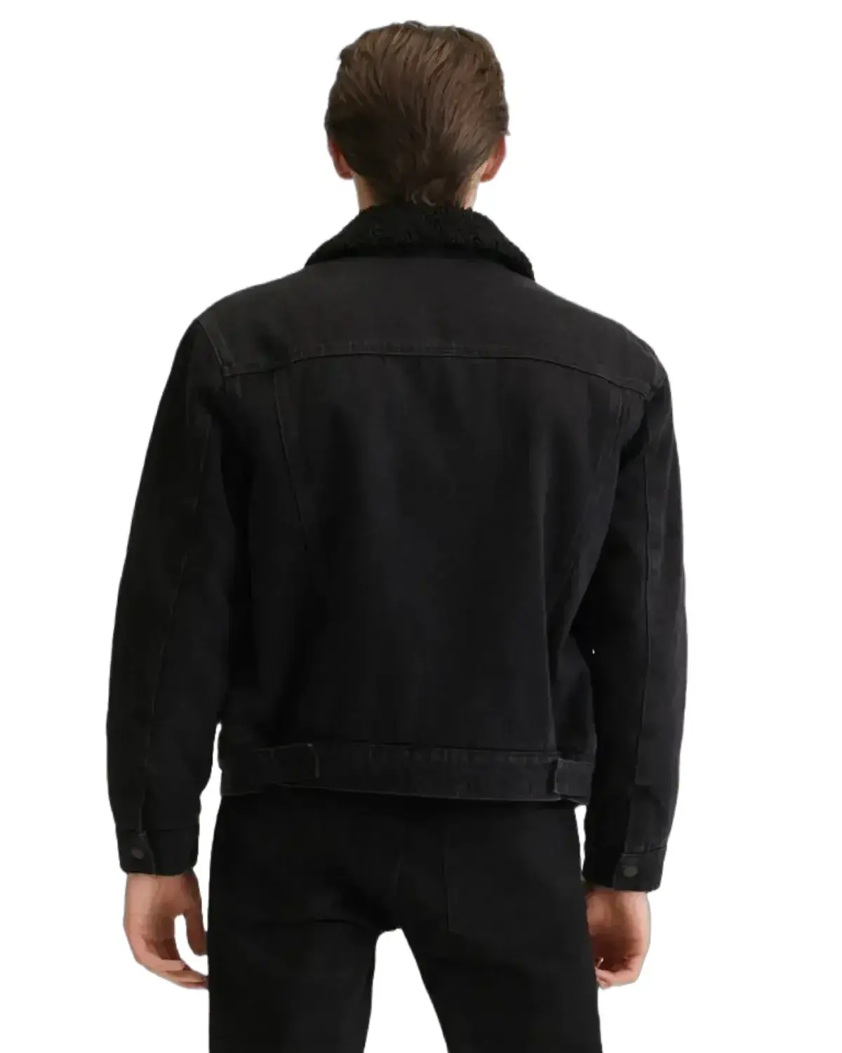 Mens Deep Black Denim Shearling Jacket | Elite Jacket