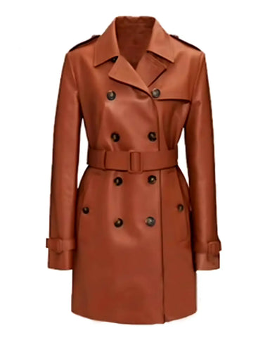 Irina Shayk Lapel Collar Brown Street Leather Coat