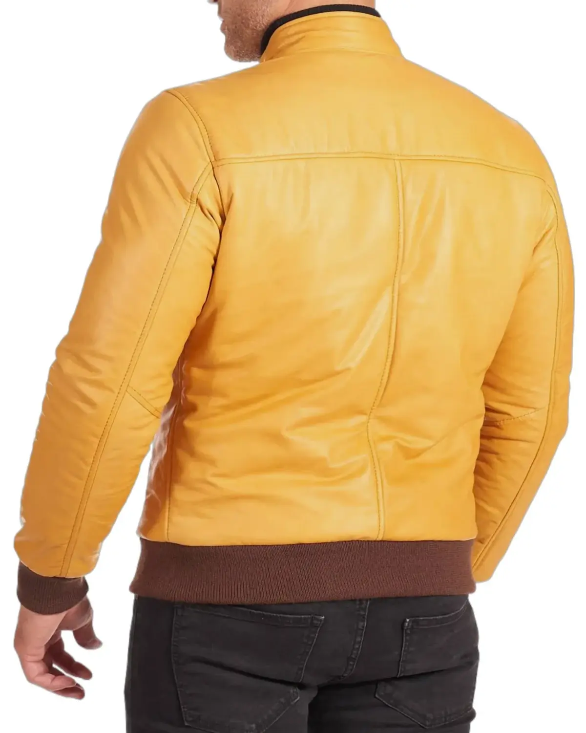 Mens Soft Yellow Bomber Leather Jacket | Elite Collection