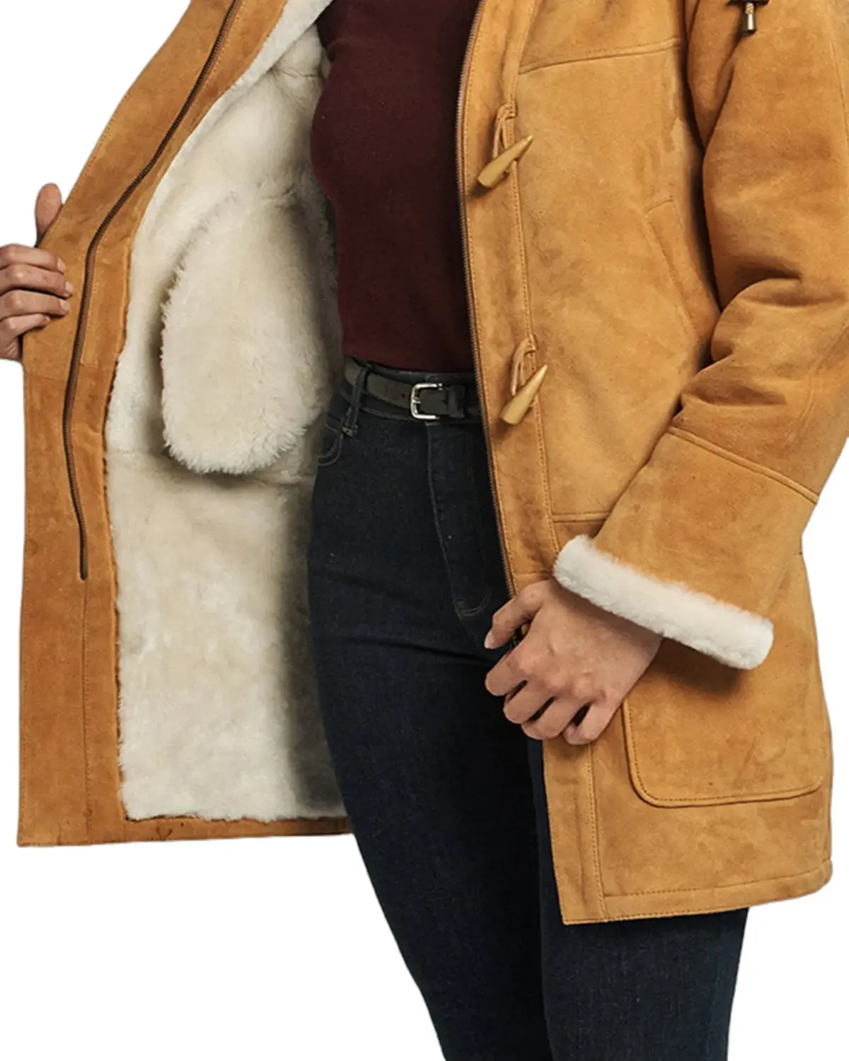 Womens Tan Shearling Leather Coat