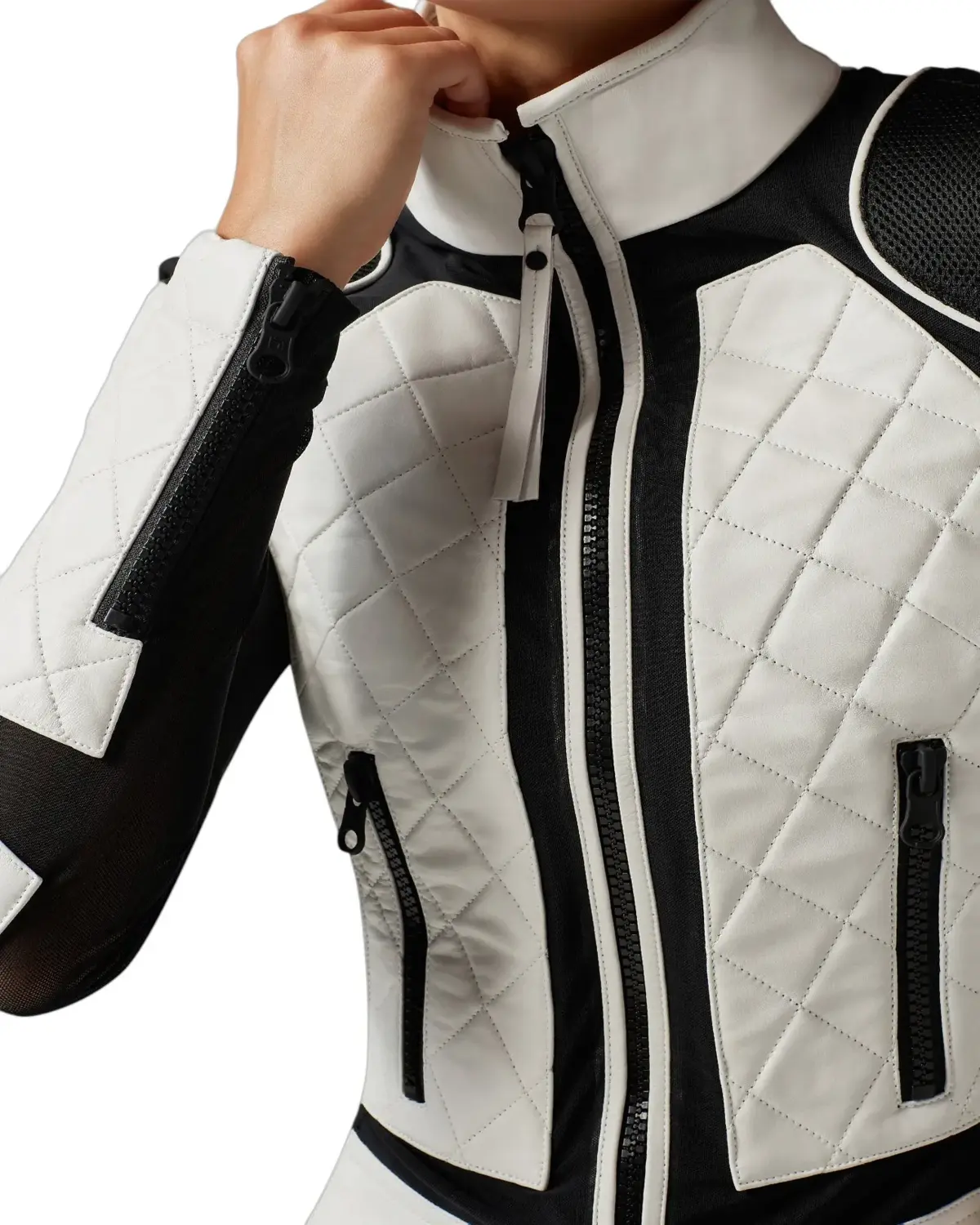 Womens White and Black Bikers Leather Jacket | Elite Jacket