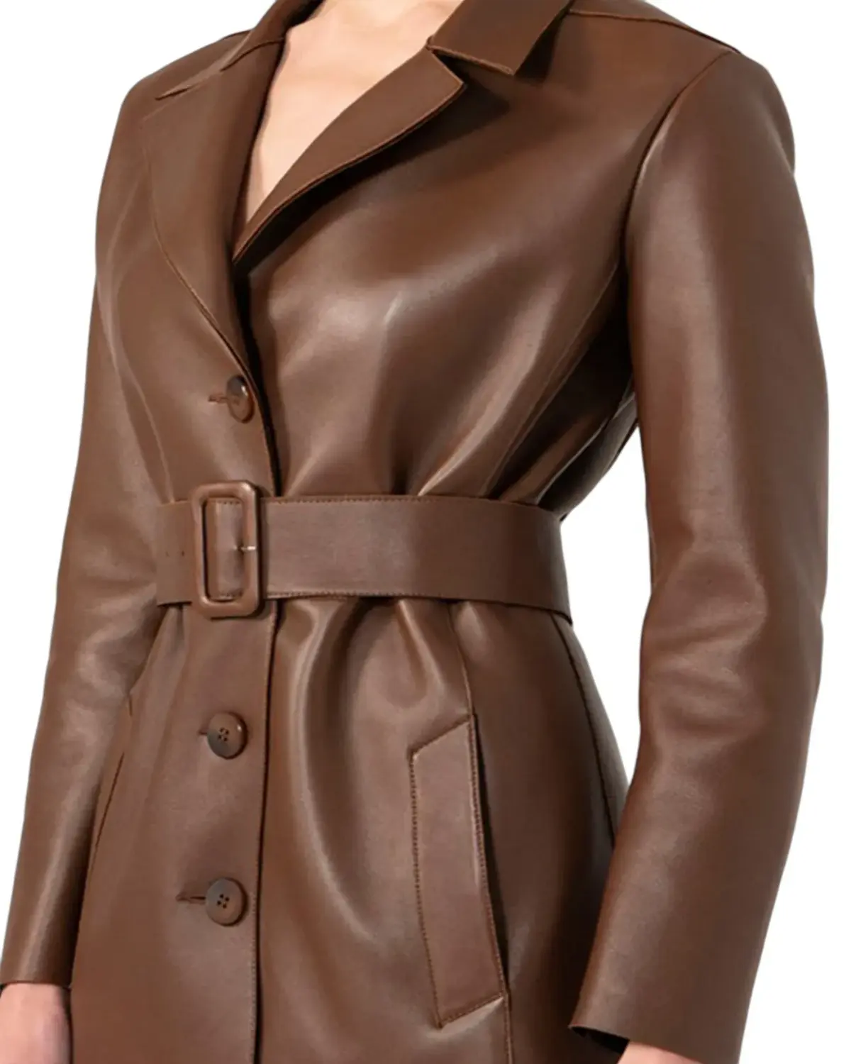 Womens Choco Brown Trench Leather Coat | Elite Jacket