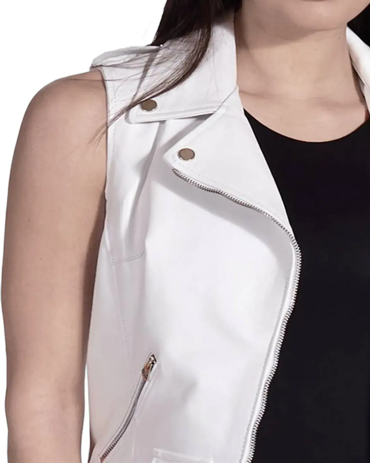 Womens Bright White Biker Leather Vest | Elite Jacket