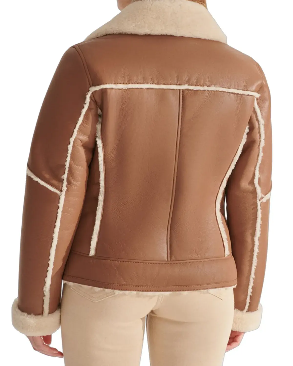 Womens TAN Sports Shearling Leather Jacket