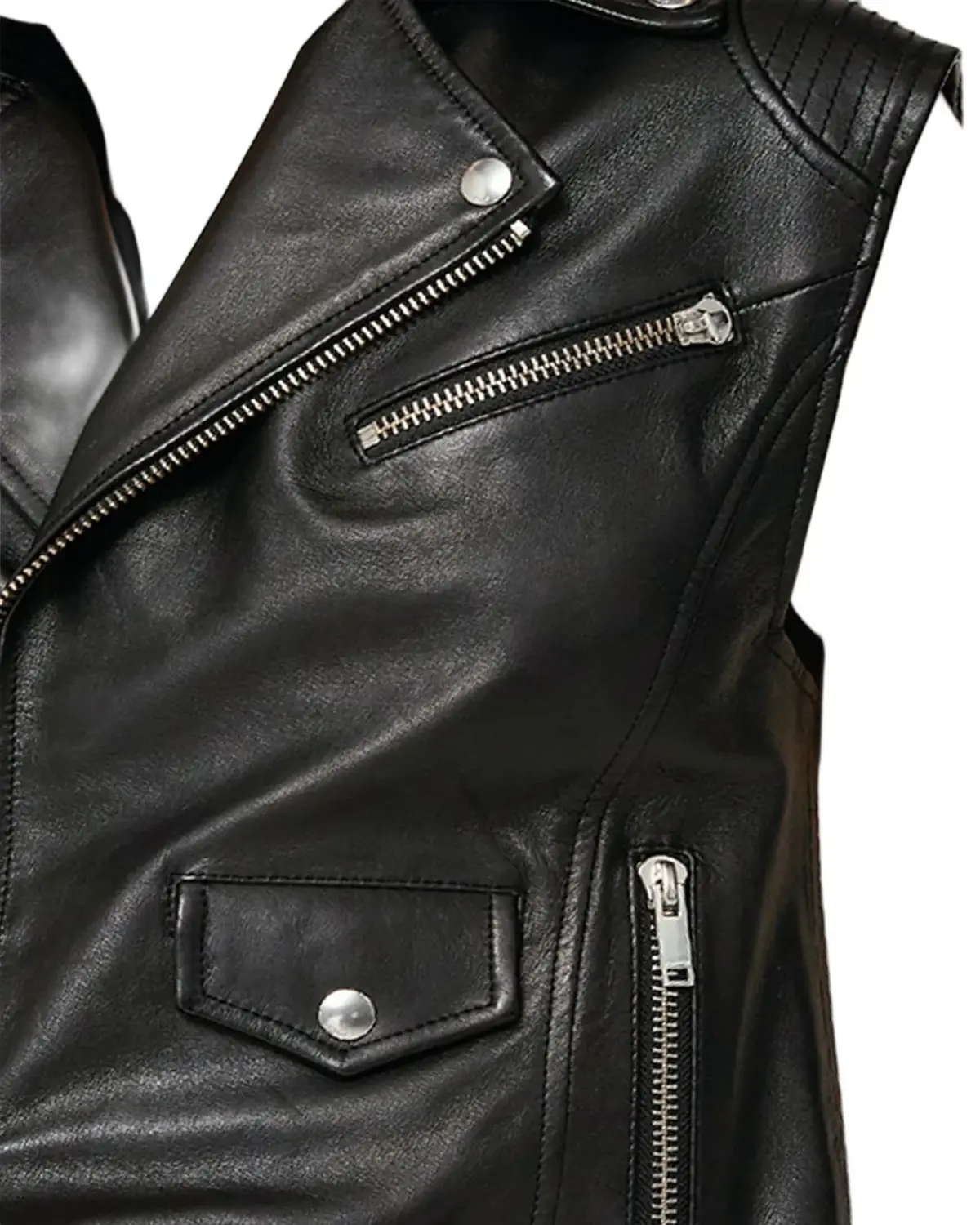 Womens Regular Fit Black Biker Leather Vest | Elite Jacket