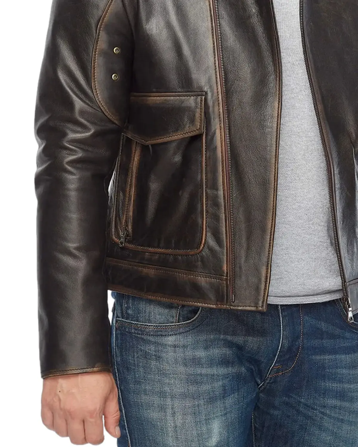 Mens Vintage Distressed Black Biker Leather Jacket | Elite