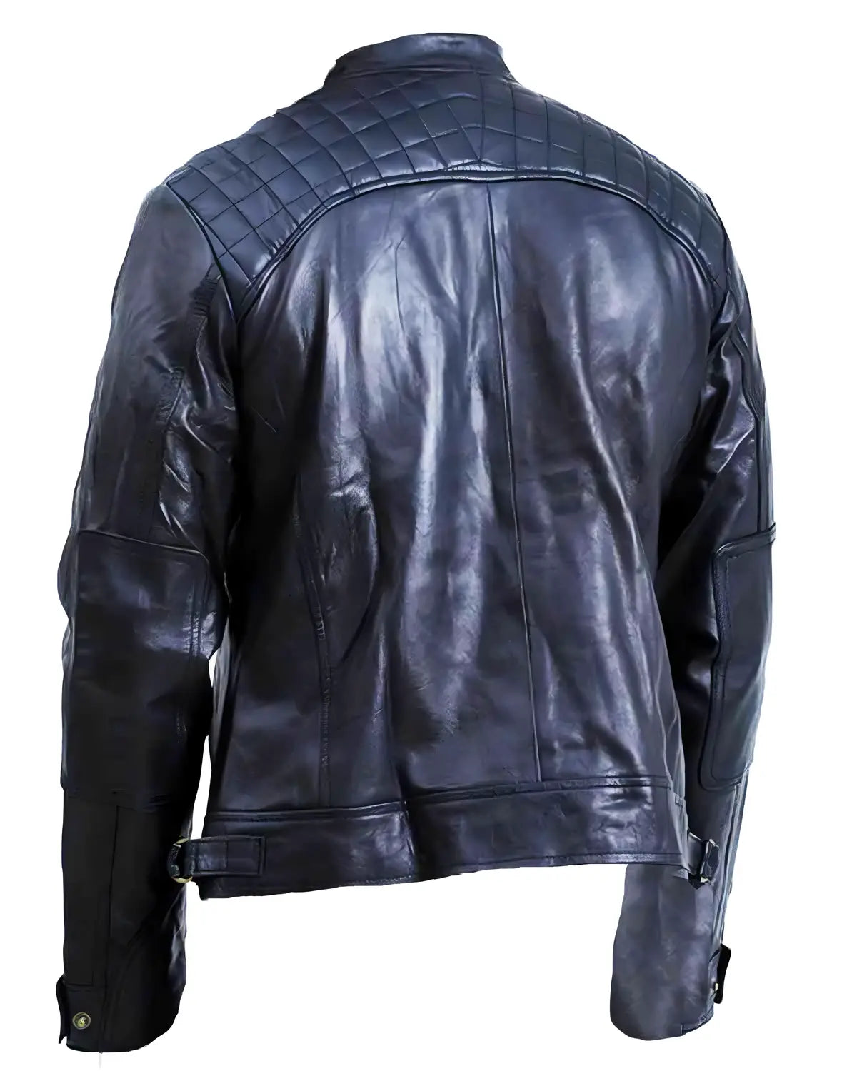 Mens Quilted Black Cafe Racer Leather Biker Jacket