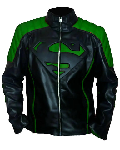 Mens Superman Green Leather Biker Jacket | Elite Jacket