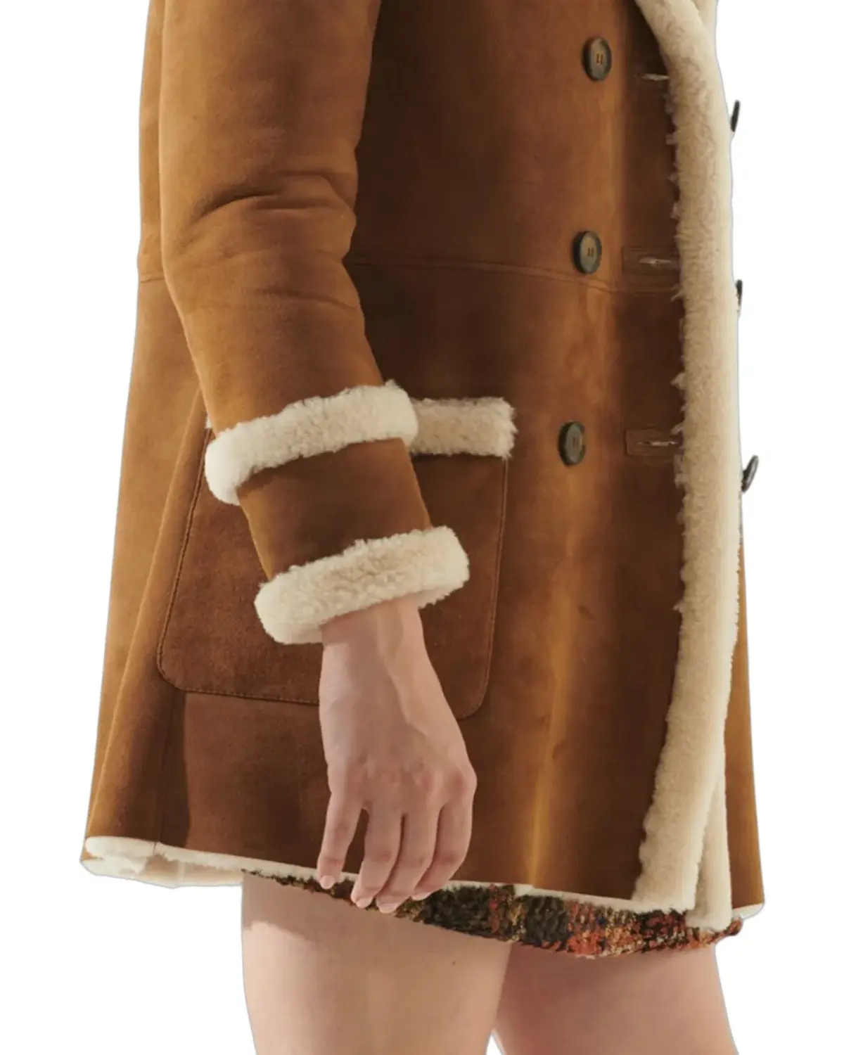 Womens Casual Tan Shearling Leather Coat | Elite Jacket