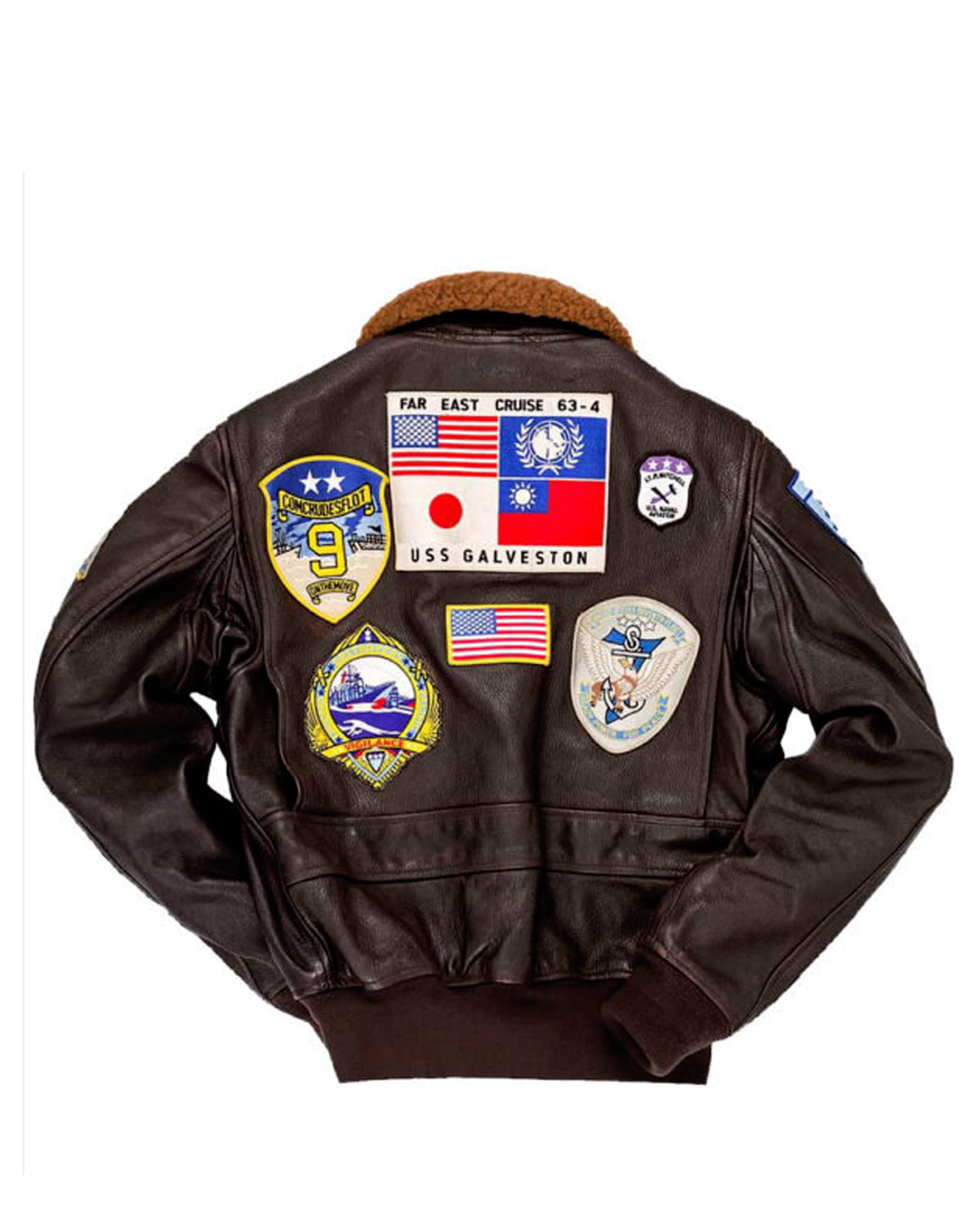 Top Gun Tom Cruise Brown Leather Jacket with Removable Fur - Main product image