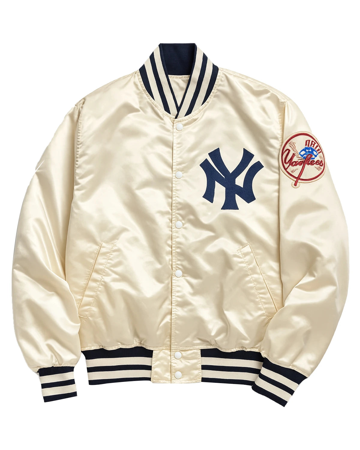 90s NY Yankees Bomber Jacket front cream.webp