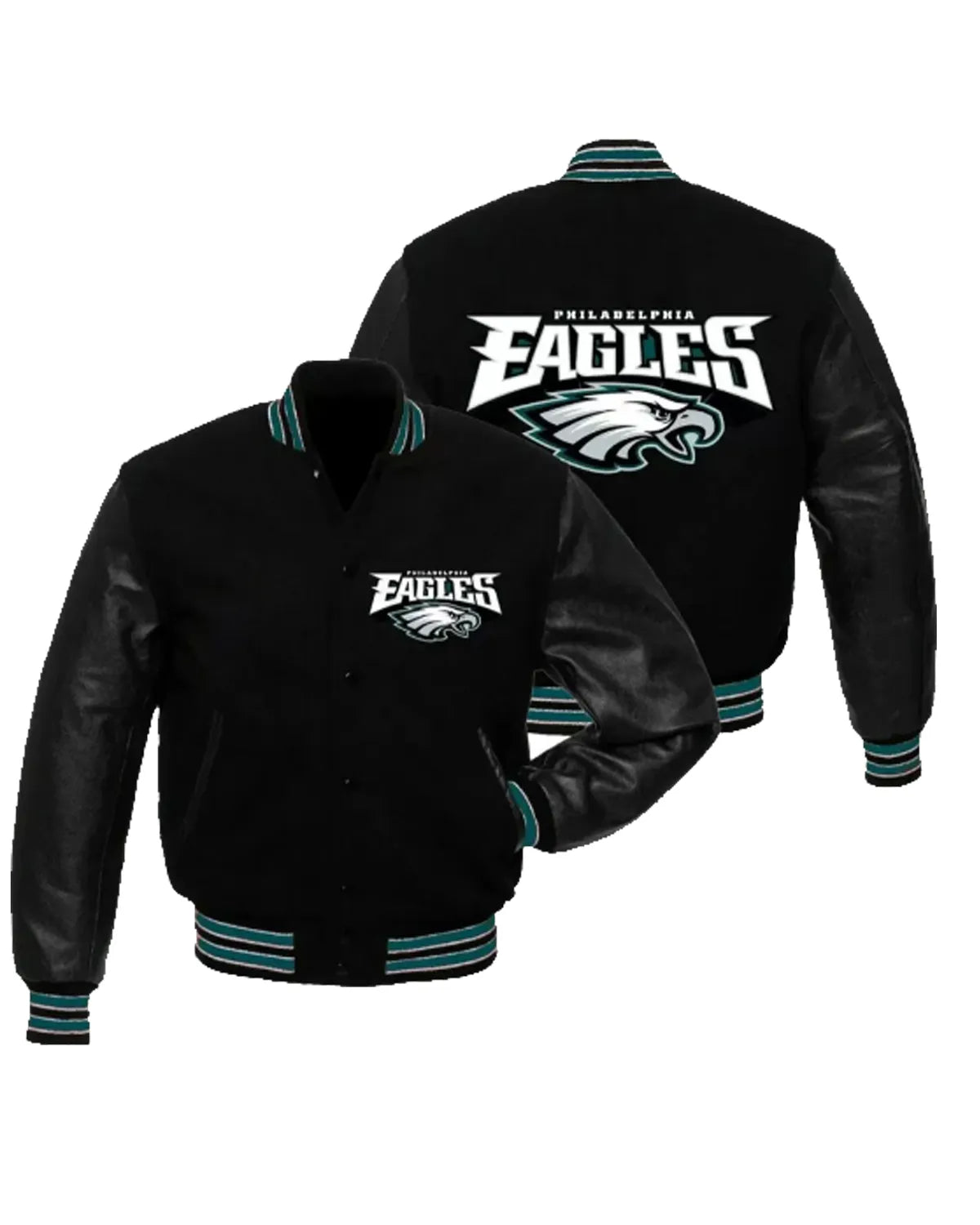 Black Philadelphia Eagles Wool and Leather Jacket - Main product image