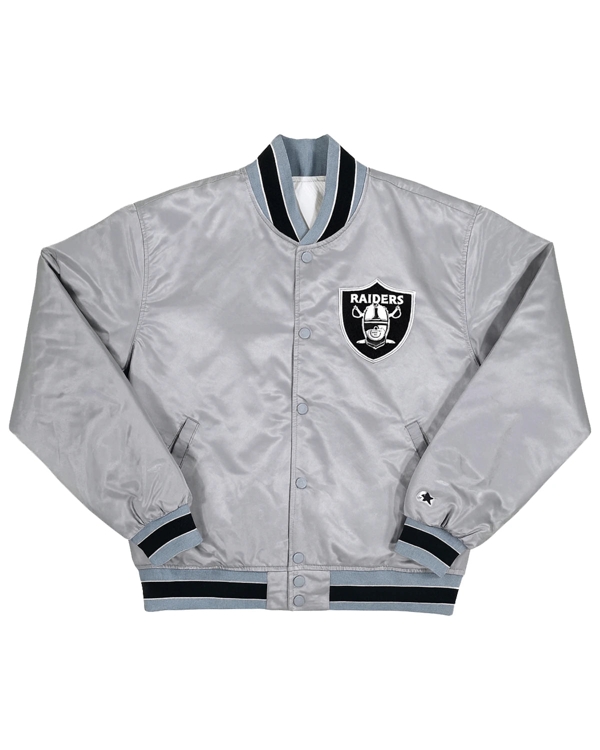 Starter Raiders LA Bomber BlackSilver Jacket front Silver.webp