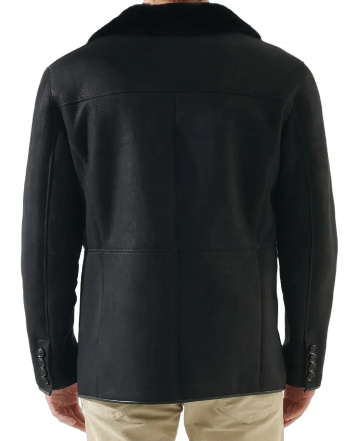 Mens Matt Black Shearling Leather Coat | Elite Jacket