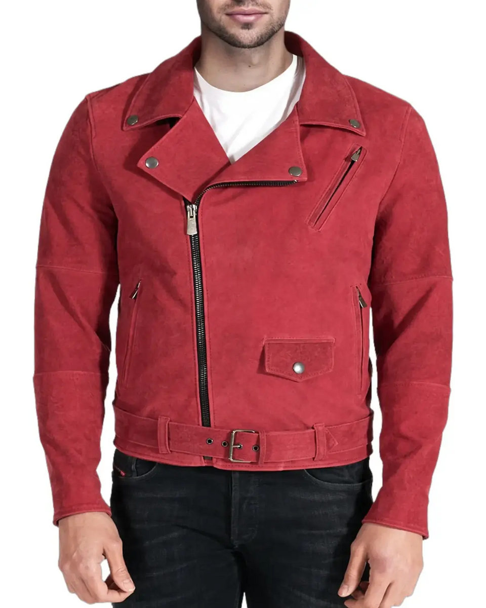 Bright Red Rapper Jacket Mens Bright Red Suede Leather Jacket | Big Discounts! – Elite Jacket