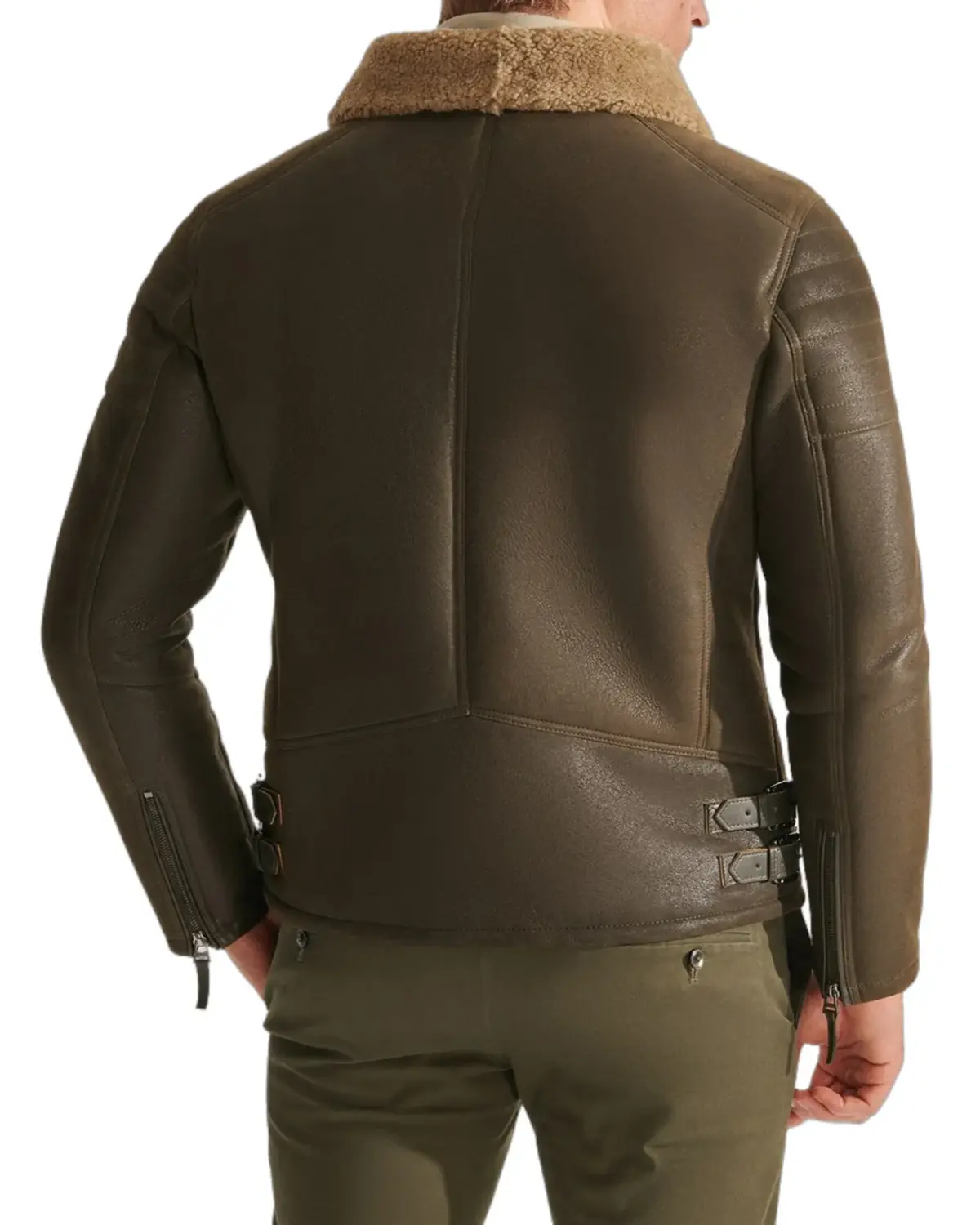 Mens Casual Moss Green Shearling Leather Jacket | Elite