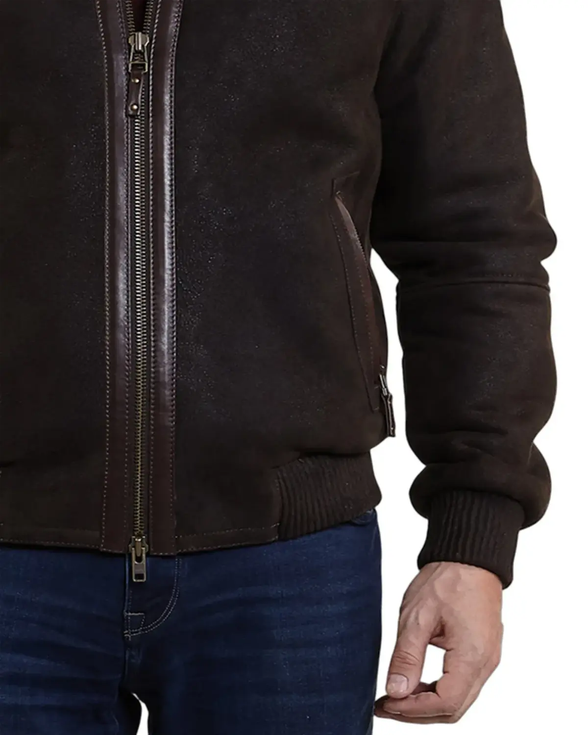 Mens Dark Brown Suede Shearling Leather Jacket 